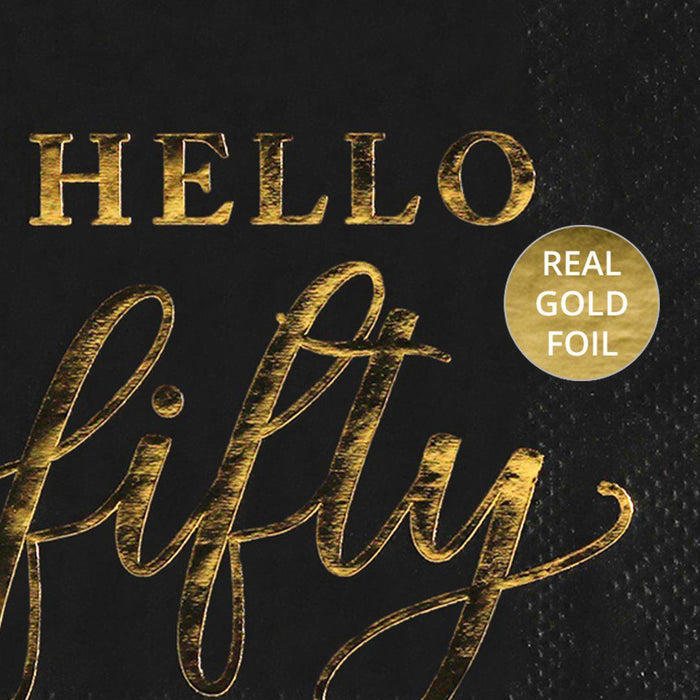 Black with Real Gold Foil Scripted Hello Fifty Cocktail Napkins-Set of 100-Andaz Press-