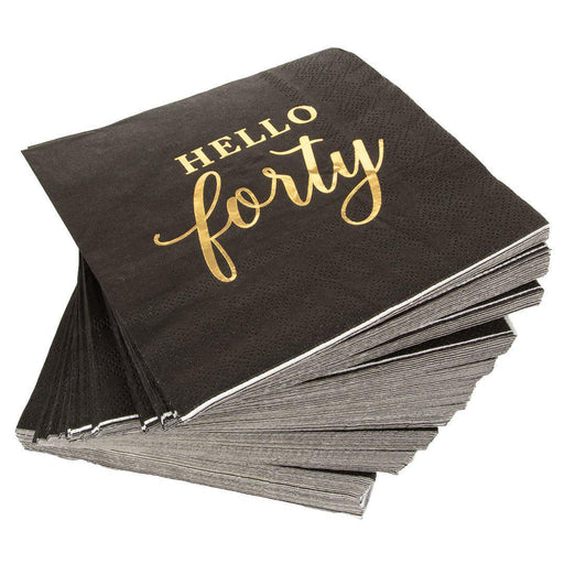 Black with Real Gold Foil Scripted Hello Forty Cocktail Napkins-Set of 100-Andaz Press-