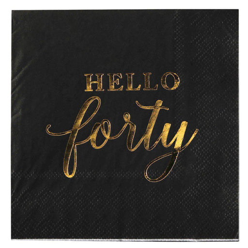 Black with Real Gold Foil Scripted Hello Forty Cocktail Napkins-Set of 100-Andaz Press-