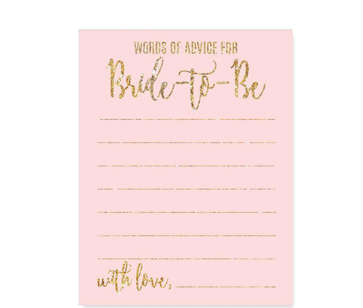 Blush Pink Gold Glitter Print Wedding Bridal Shower Game Cards-Set of 20-Andaz Press-Words of Wisdom-