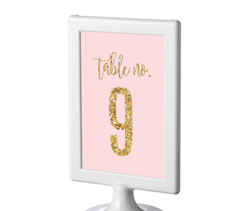 Blush Pink Gold Glitter Print Wedding Framed Table Numbers-Set of 8-Andaz Press-9-16-