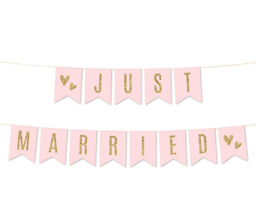 Blush Pink Gold Glitter Print Wedding Hanging Pennant Banner with String-Set of 1-Andaz Press-Bride To Be-