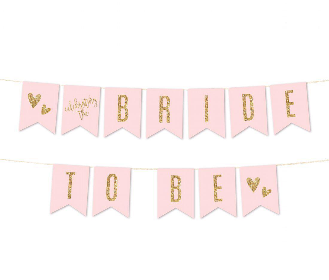 Blush Pink Gold Glitter Print Wedding Hanging Pennant Banner with String-Set of 1-Andaz Press-Bride To Be-