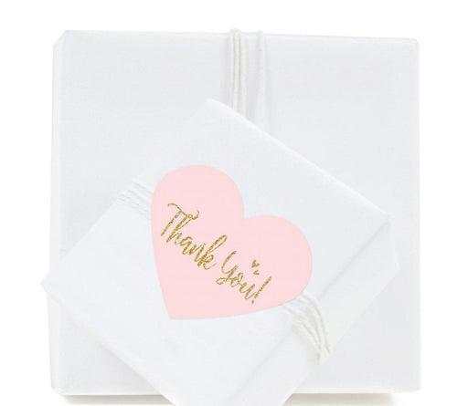 Blush Pink Gold Glitter Print Wedding Heart Label Thank You Stickers-Set of 75-Andaz Press-