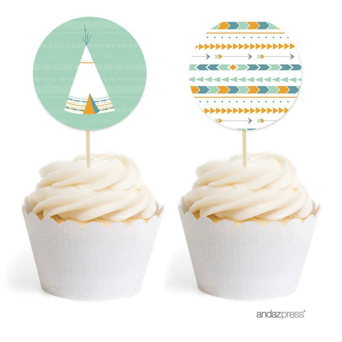 Boho Chic Tribal Birthday Cupcake Topper DIY Party Favors Kit-Set of 20-Andaz Press-