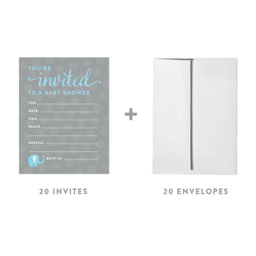 Boy Elephant Baby Shower Blank Invitations-Set of 20-Andaz Press-