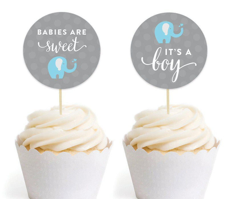 Boy Elephant Baby Shower Cupcake Topper DIY Party Favors Kit-Set of 20-Andaz Press-