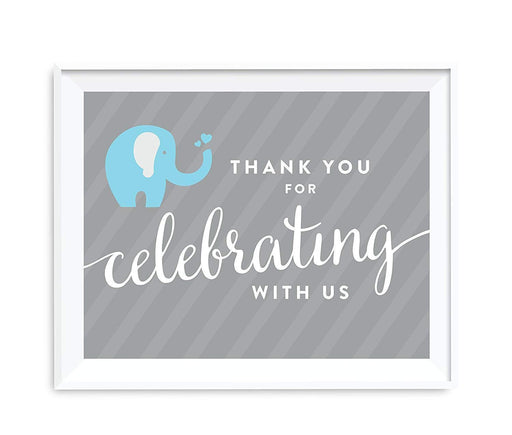 Boy Elephant Baby Shower Party Signs-Set of 1-Andaz Press-Thank You For Celebrating With Us!-