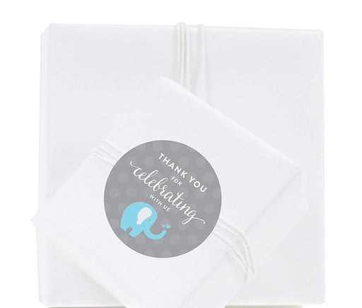 Boy Elephant Baby Shower Round Label Stickers-Set of 40-Andaz Press-Thank You For Celebrating With Us!-