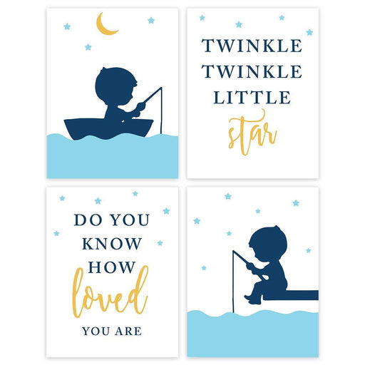Boys Nursery Room Wall Art, Boy Fishing, Twinkle Twinkle Little Star, Do You Know How Loved You Are | Andaz Press