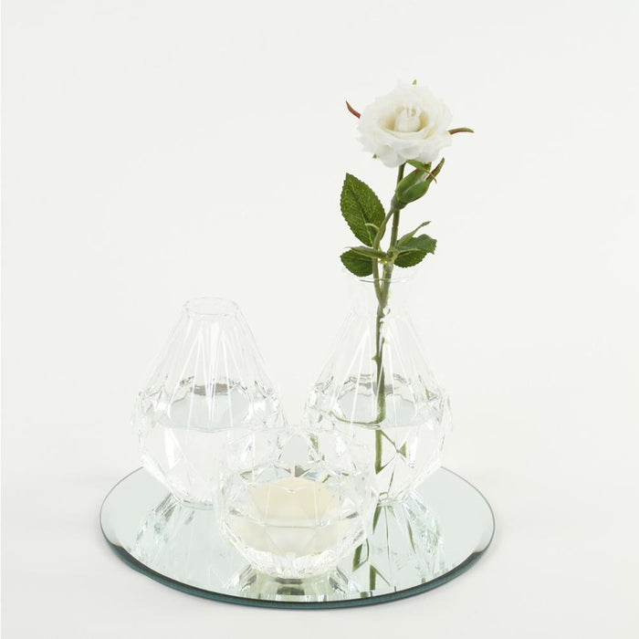 Bud Vase Centerpiece with Round Bevel Mirror-Set of 4-Koyal Wholesale-Clear-