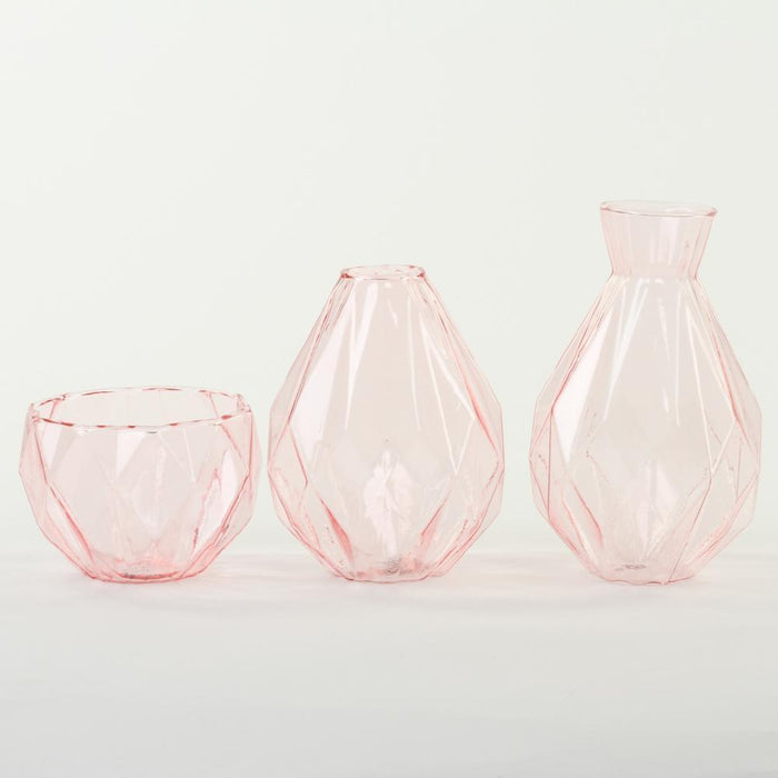 Bud Vase Centerpiece with Round Bevel Mirror-Set of 4-Koyal Wholesale-Clear-