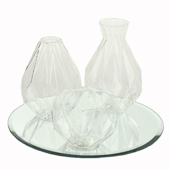 Bud Vase Centerpiece with Round Bevel Mirror-Set of 4-Koyal Wholesale-Clear-