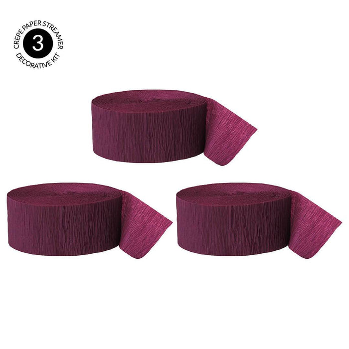 Burgundy Maroon Crepe Paper Streamer Hanging Decorative Kit-Set of 3-Andaz Press-