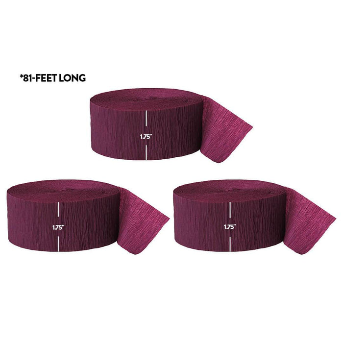 Burgundy Maroon Crepe Paper Streamer Hanging Decorative Kit-Set of 3-Andaz Press-