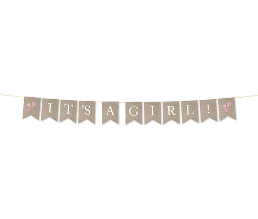 Burlap Baby Shower Pennant Party Banner-Set of 1-Andaz Press-It's A Girl!-