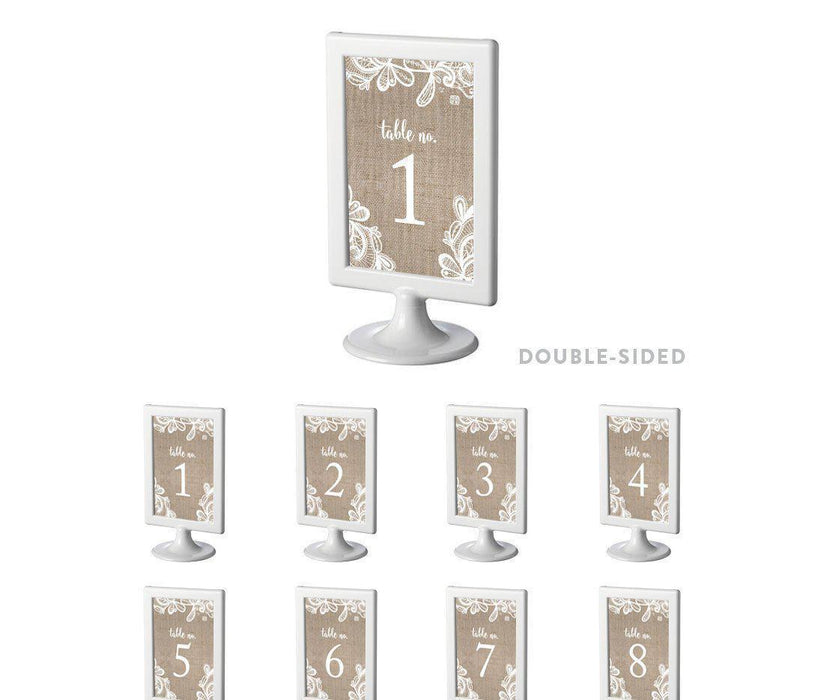 Burlap Lace Wedding Framed Table Numbers-Set of 8-Koyal Wholesale-1-8-