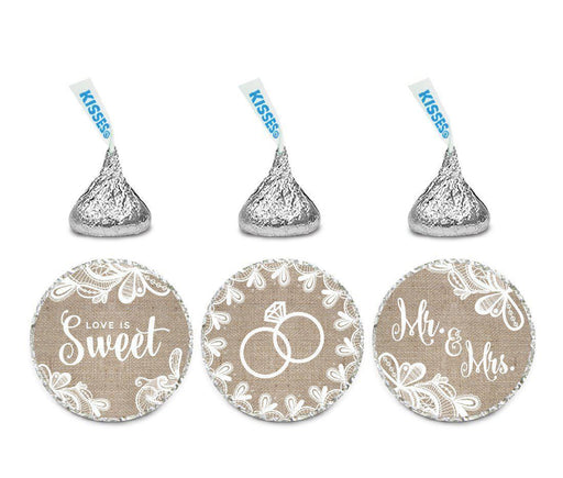 Burlap Lace Wedding Hershey's Kiss Stickers-Set of 216-Koyal Wholesale-