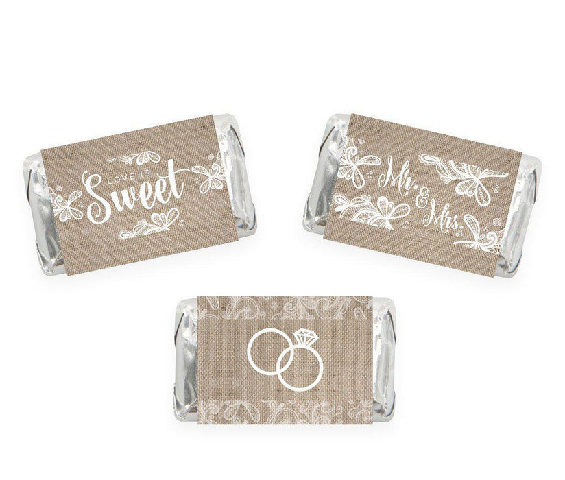 Burlap Lace Wedding Hershey's Miniatures Mini Candy Bar Wrappers-Set of 36-Koyal Wholesale-