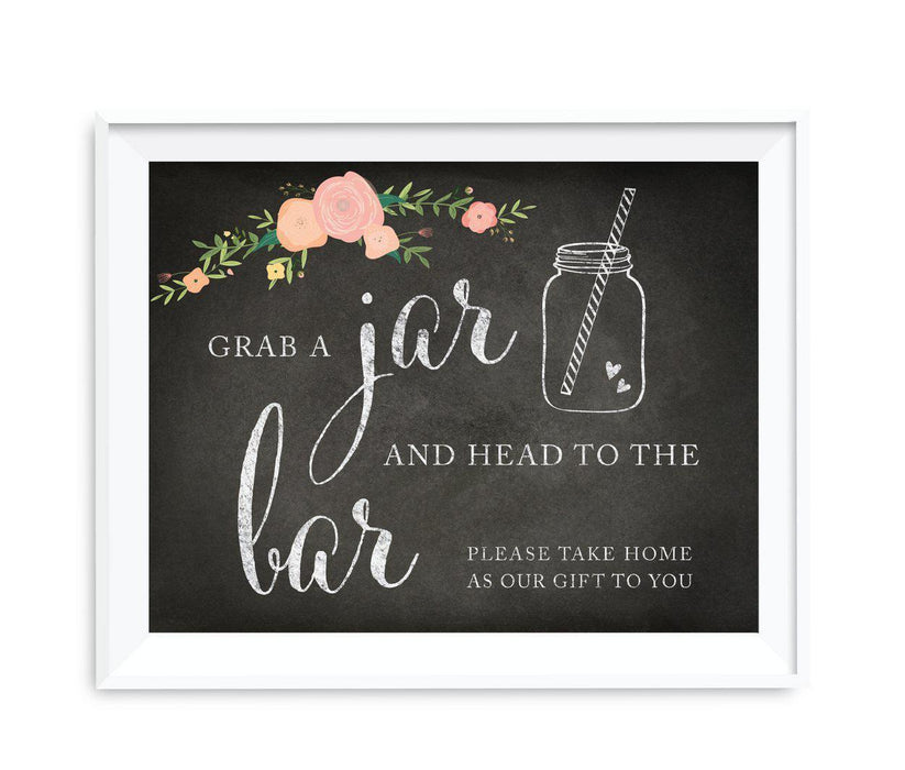 Chalkboard & Floral Roses Wedding Favor Party Signs-Set of 1-Andaz Press-Mason Jar - Take Home-