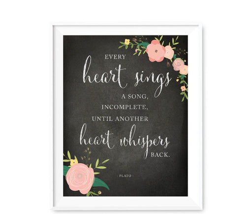 Chalkboard & Floral Roses Wedding Love Quote Wall Art Print Sign-Set of 1-Andaz Press-Every Heart Sings A Song-