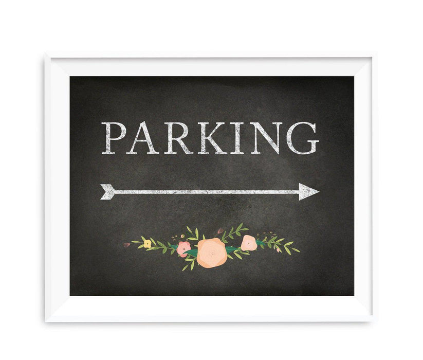 Chalkboard & Floral Roses Wedding Party Directional Signs-Set of 1-Andaz Press-Parking-