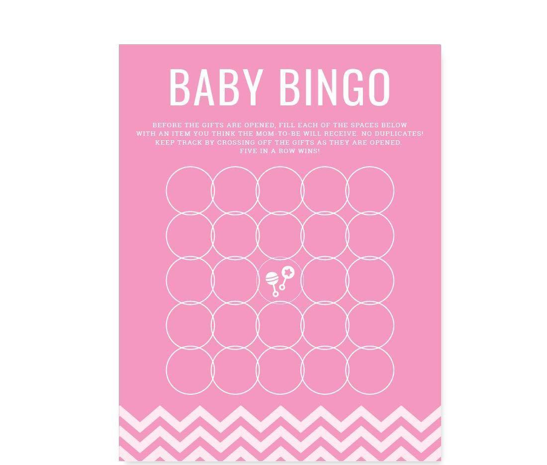 Chevron Baby Shower Games & Fun Activities-Set of 30-Andaz Press-Bubblegum Pink-Baby Bingo Game-