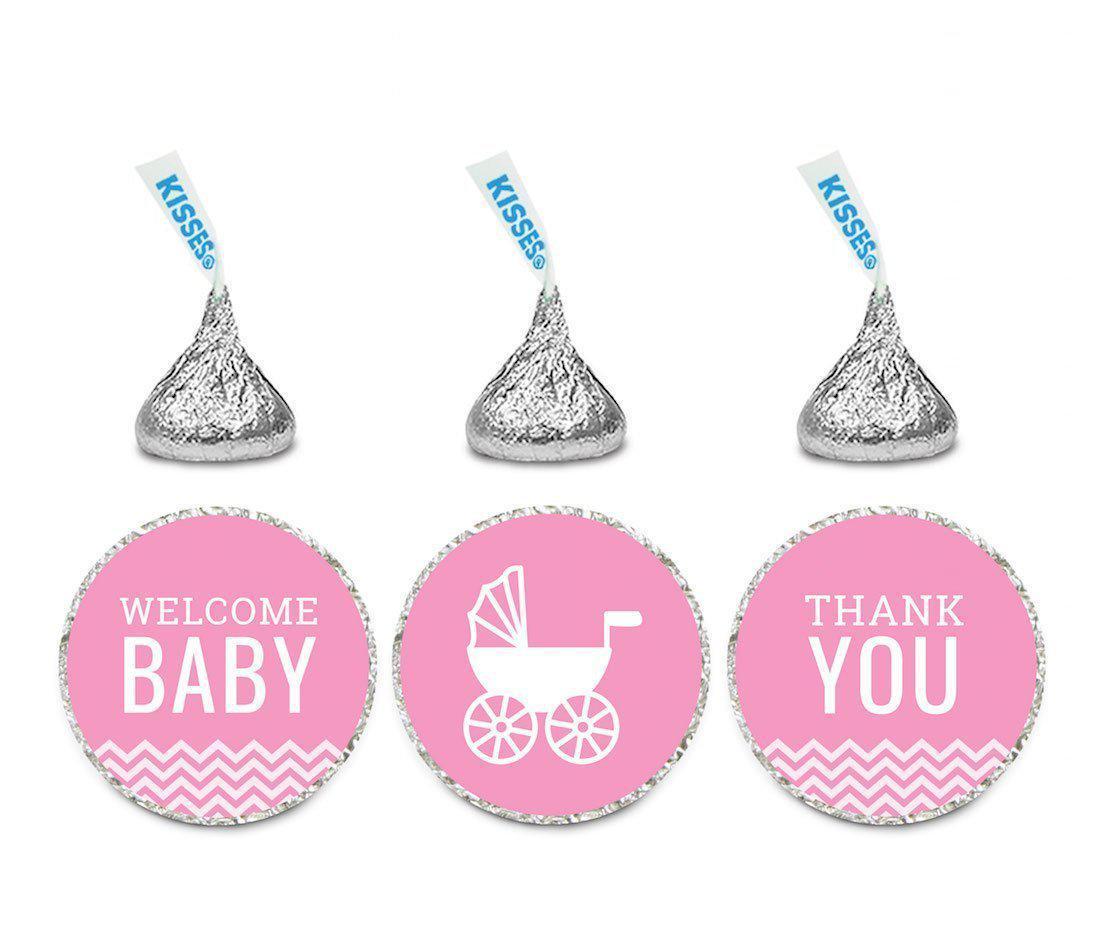 Chevron Baby Shower Hershey's Kisses Stickers-Set of 216-Andaz Press-Bubblegum Pink-Thank You-