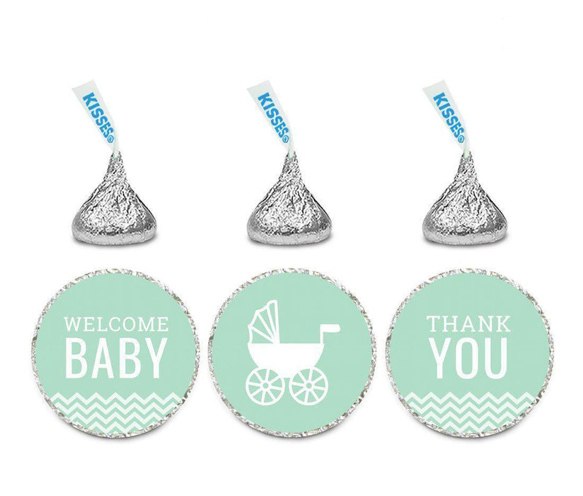 Chevron Baby Shower Hershey's Kisses Stickers-Set of 216-Andaz Press-Mint Green-Thank You-