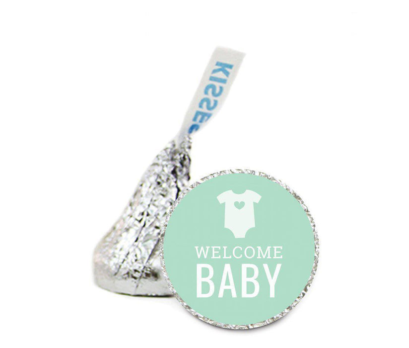 Chevron Baby Shower Hershey's Kisses Stickers-Set of 216-Andaz Press-Mint Green-Welcome Baby-