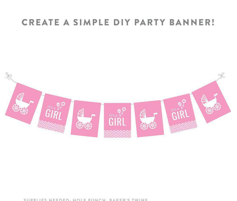 Chevron Print Baby Shower Party Signs & Banner Decorations-Set of 20-Andaz Press-Bubblegum Pink-