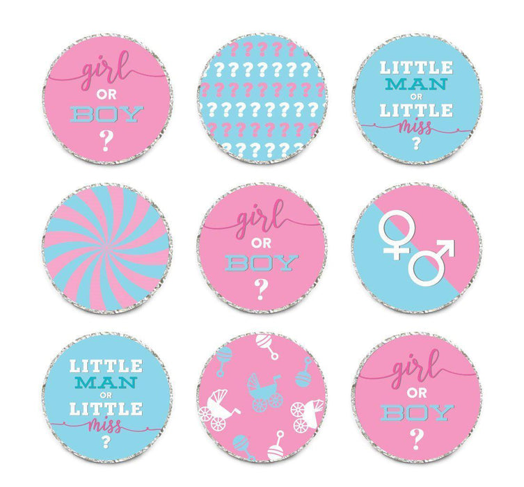 Chocolate Drop Labels Trio, Fits Hershey's Kisses, Ultimate Gender Reveal Baby Shower Collection-Set of 216-Andaz Press-Pink and Baby Blue-