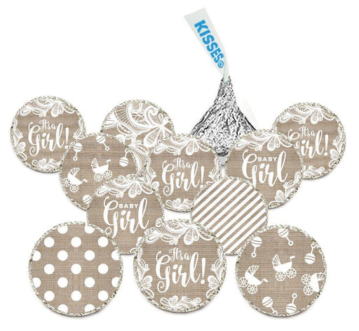 Chocolate Drop Labels Trio, Fits Hershey's Kisses, Ultimate Girl Baby Shower Collection-Set of 216-Andaz Press-Burlap Lace-