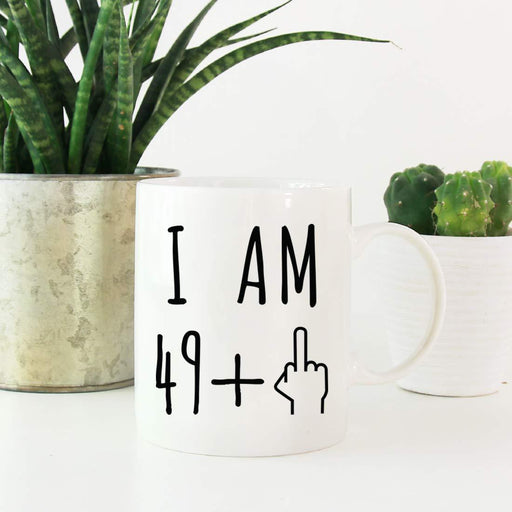 Coffee Mug Birthday Gag Gift, I Am 49 + 1 Middle Finger Graphic-Set of 1-Andaz Press-