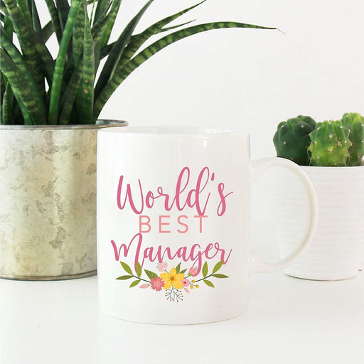 Coffee Mug Gag Gift, World's Best Manager, Floral Design-Set of 1-Andaz Press-