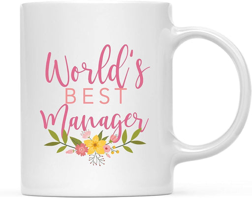 Coffee Mug Gag Gift, World's Best Manager, Floral Design-Set of 1-Andaz Press-