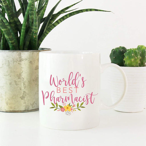 Coffee Mug Gag Gift, World's Best Pharmacist, Floral Design-Set of 1-Andaz Press-