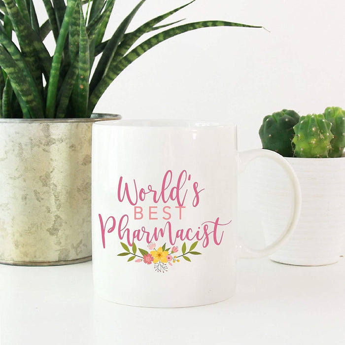 Coffee Mug Gag Gift, World's Best Pharmacist, Floral Design-Set of 1-Andaz Press-