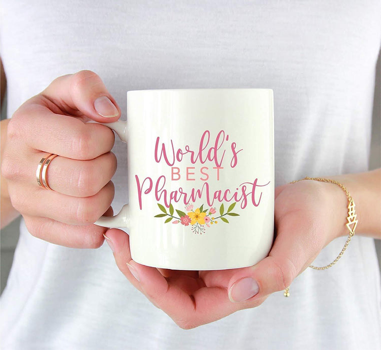 Coffee Mug Gag Gift, World's Best Pharmacist, Floral Design-Set of 1-Andaz Press-