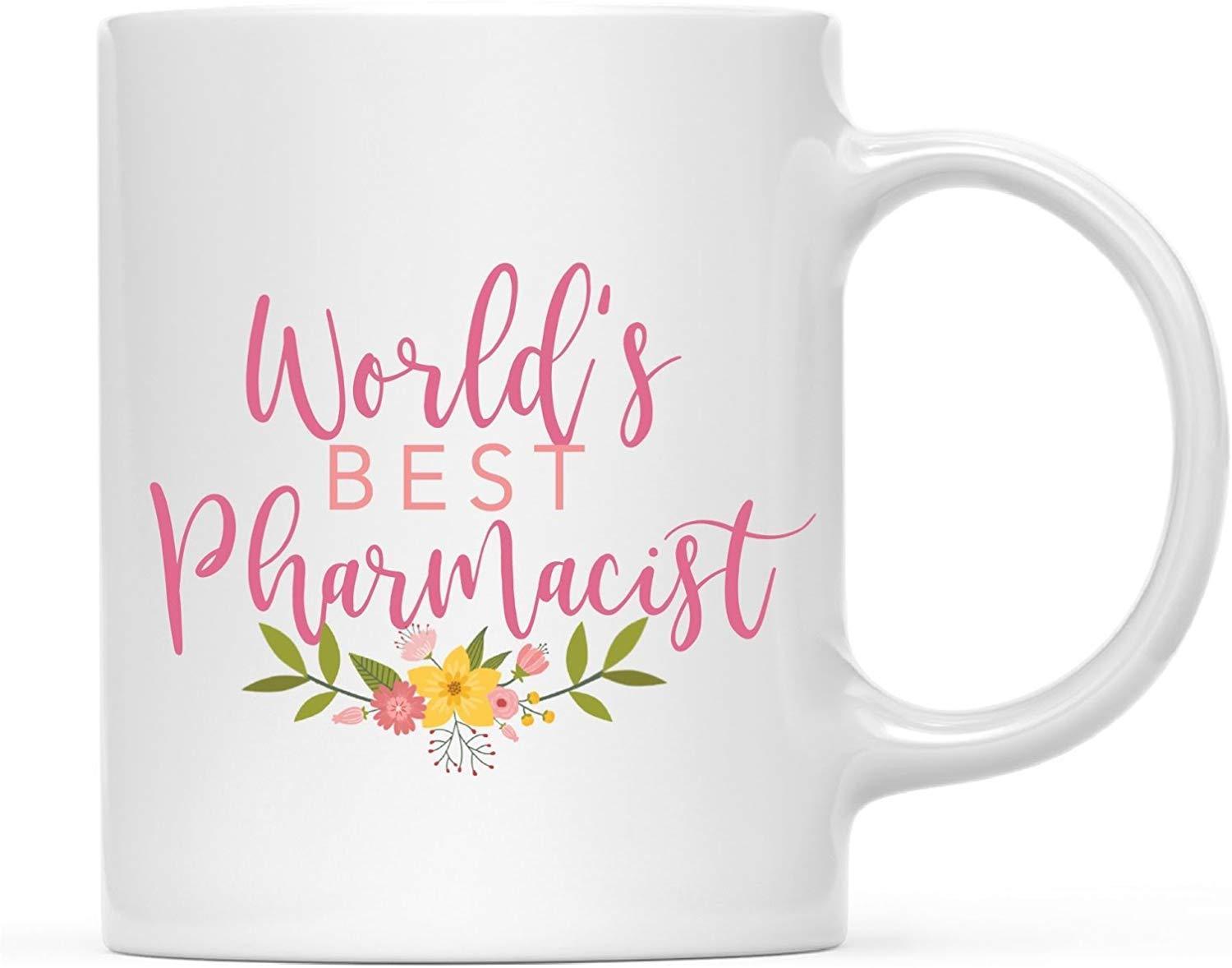 Coffee Mug Gag Gift, World's Best Pharmacist, Floral Design-Set of 1-Andaz Press-