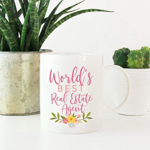 Coffee Mug Gag Gift, World's Best Real Estate Agent, Floral Design-Set of 1-Andaz Press-