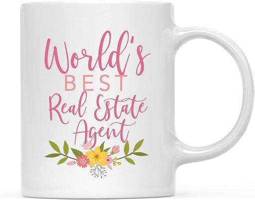 Coffee Mug Gag Gift, World's Best Real Estate Agent, Floral Design-Set of 1-Andaz Press-