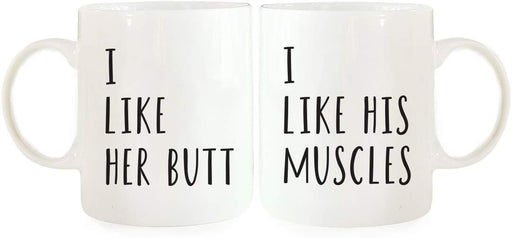 Couples Coffee Mugs Gift Set, I Like Her Butt, I Like His Muscles-Set of 2-Andaz Press-