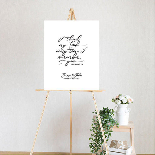 Custom Biblical Canvas Wedding Guestbook Welcome Signs-Set of 1-Andaz Press-I Thank My God Every Time I Remember You-