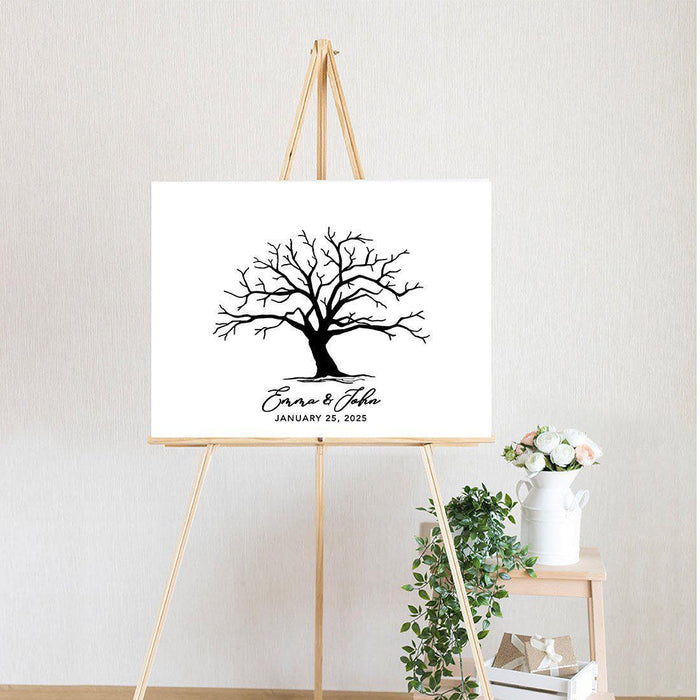 Custom Canvas Thumbprint Guestbook Signs-Set of 1-Andaz Press-Tree Thumbprint Rustic Grey-