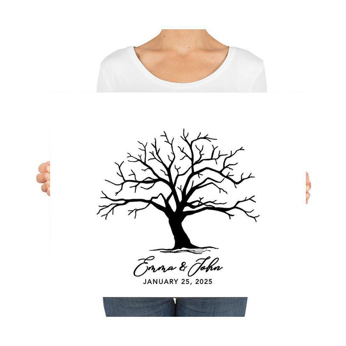 Custom Canvas Thumbprint Guestbook Signs-Set of 1-Andaz Press-Tree Thumbprint Rustic Grey-