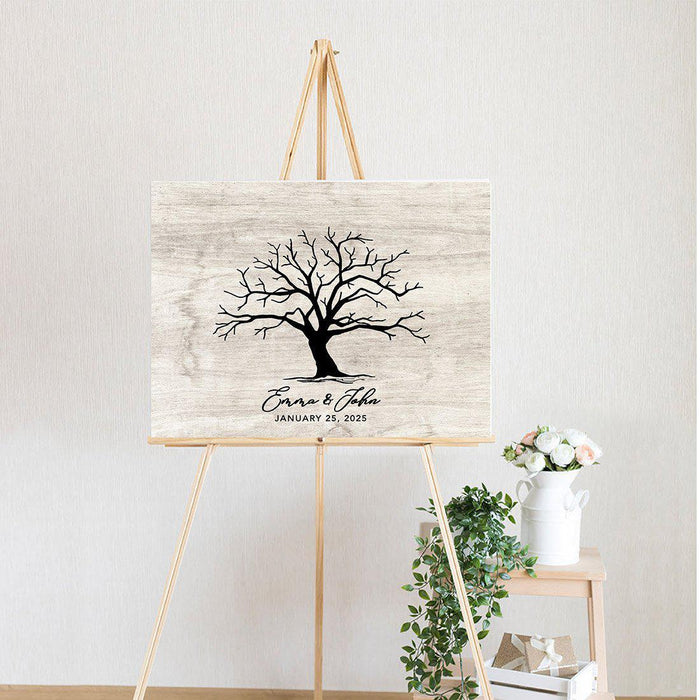 Custom Canvas Thumbprint Guestbook Signs-Set of 1-Andaz Press-Tree Thumbprint Rustic Grey-