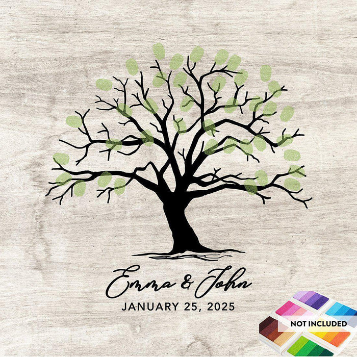 Custom Canvas Thumbprint Guestbook Signs-Set of 1-Andaz Press-Tree Thumbprint Rustic Grey-