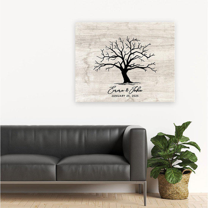 Custom Canvas Thumbprint Guestbook Signs-Set of 1-Andaz Press-Tree Thumbprint Rustic Grey-