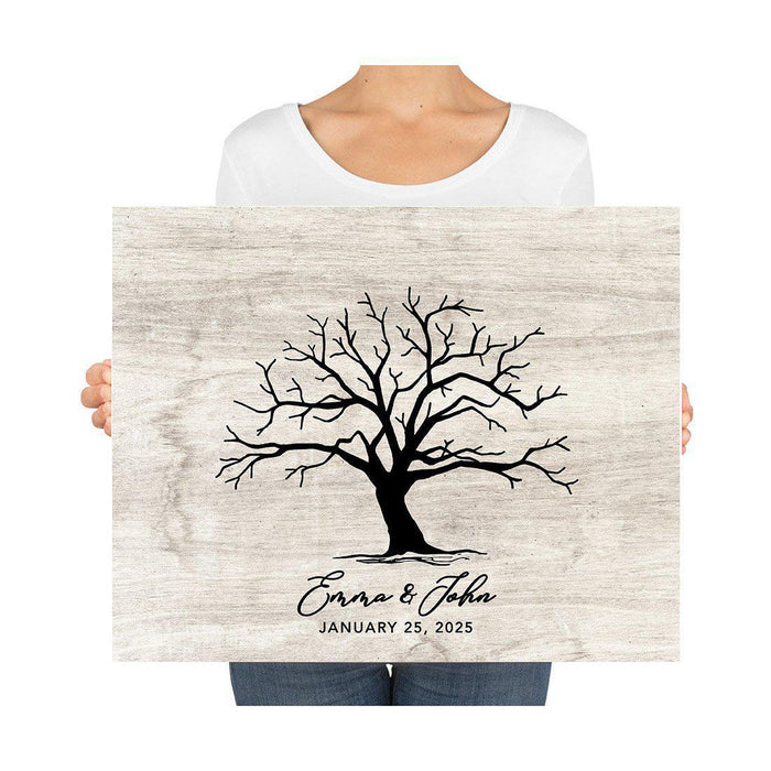 Custom Canvas Thumbprint Guestbook Signs-Set of 1-Andaz Press-Tree Thumbprint Rustic Grey-